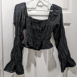 Women's Size S Black Gingham Long sleeve Crop Top O.Vianca